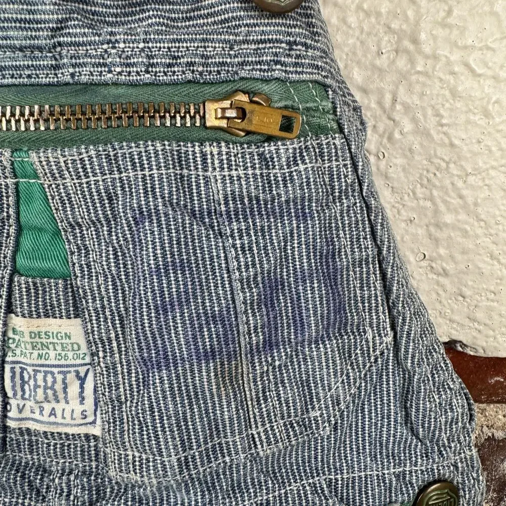 Vintage Liberty Overalls Shorts 12-18M Hickory Stripe Distressed USA 70s 80s